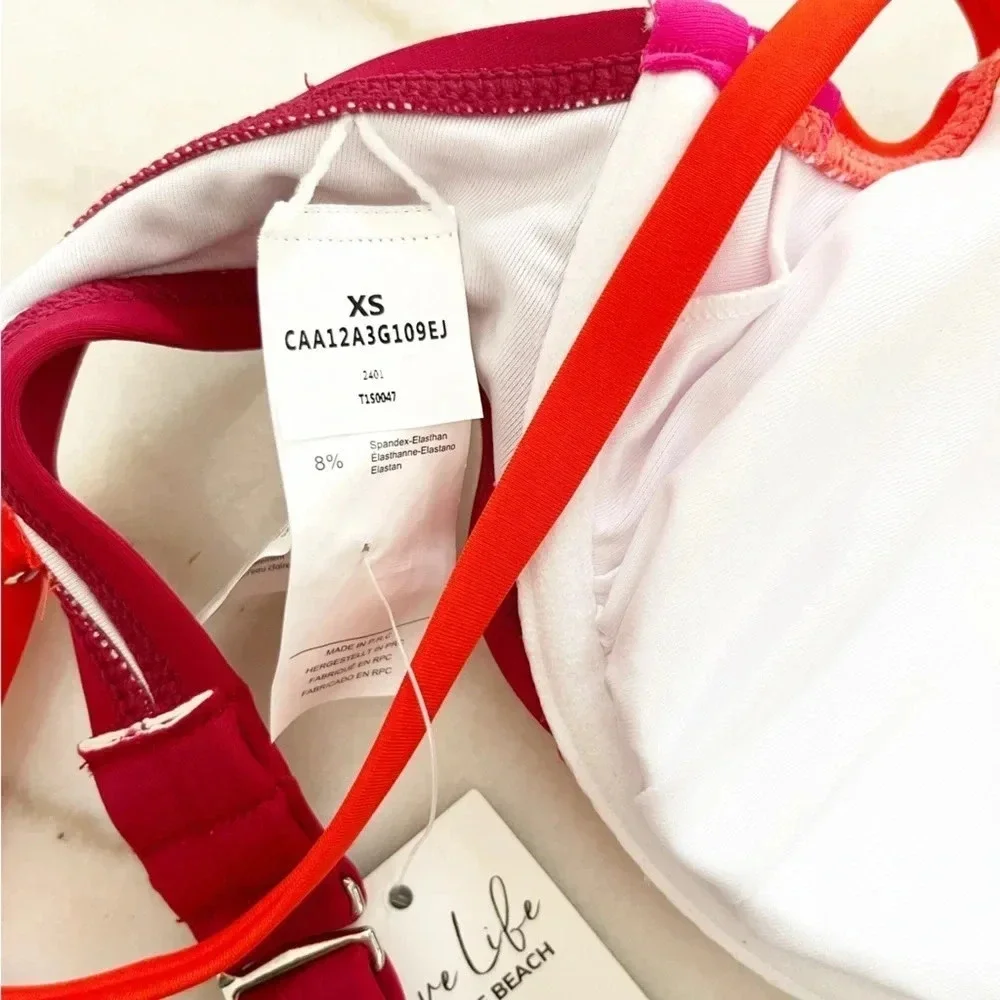 NWT Cupshe Colorblock Hidden Wonders Top XS & V-Front Bikini S Bottom Barbiecore - Picture 9 of 11